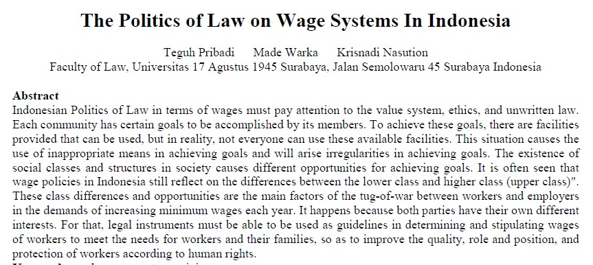 Teguh Pribadi Dan Law On Wage Systems