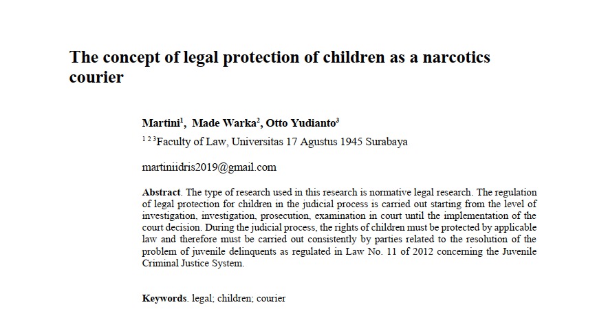 The Concept Of Legal Protection Of Children As A Narcotics Courier karya Martini