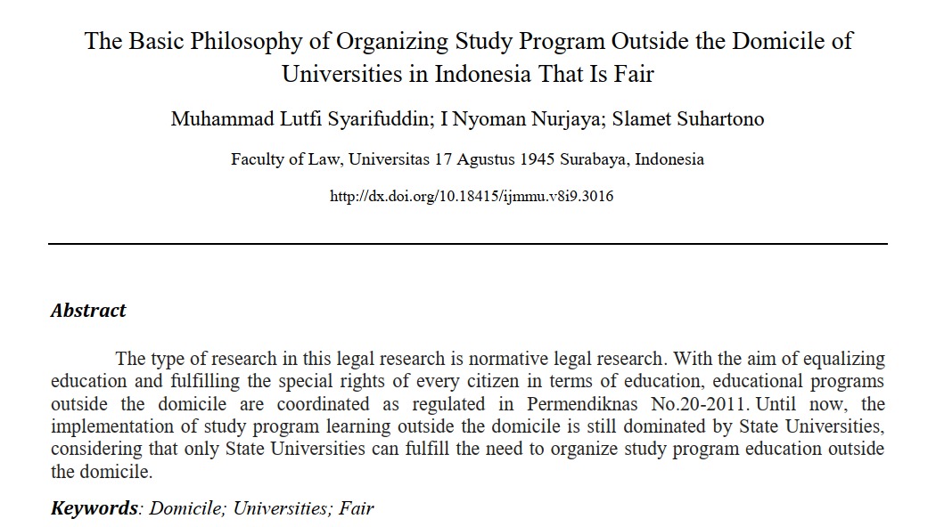 The Basic Philosophy of Organizing Study Program Outside the Domicile of Universities in Indonesia T