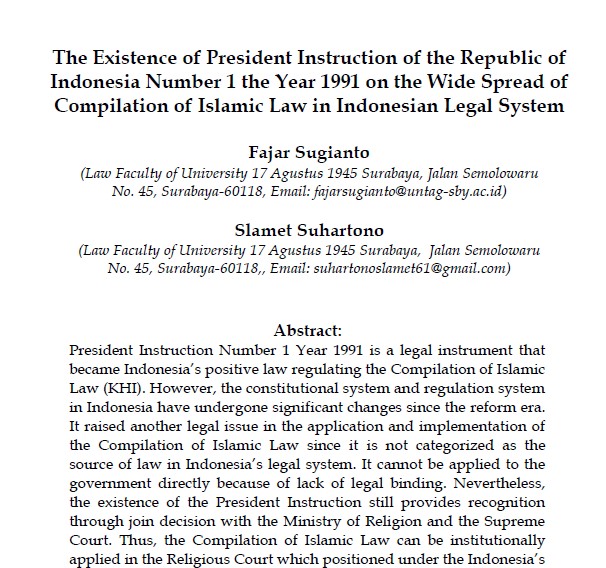 The Existence of President Instruction of the Republic of Indonesia Number 1 the Year 1991