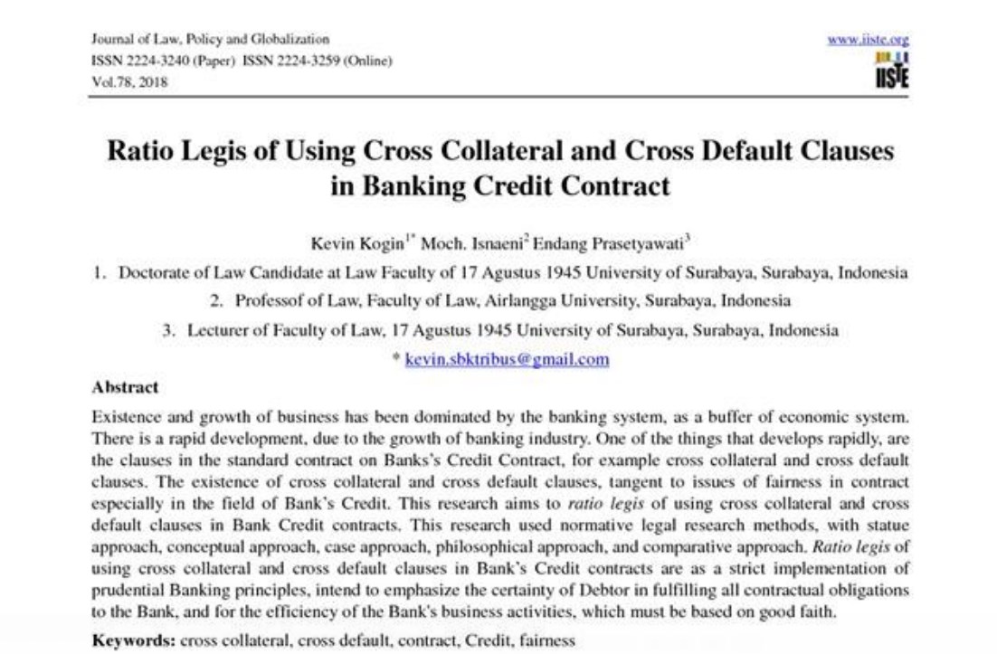Kevin Kogin Dan Ratio Legis of Using Cross Collateral and Cross Default