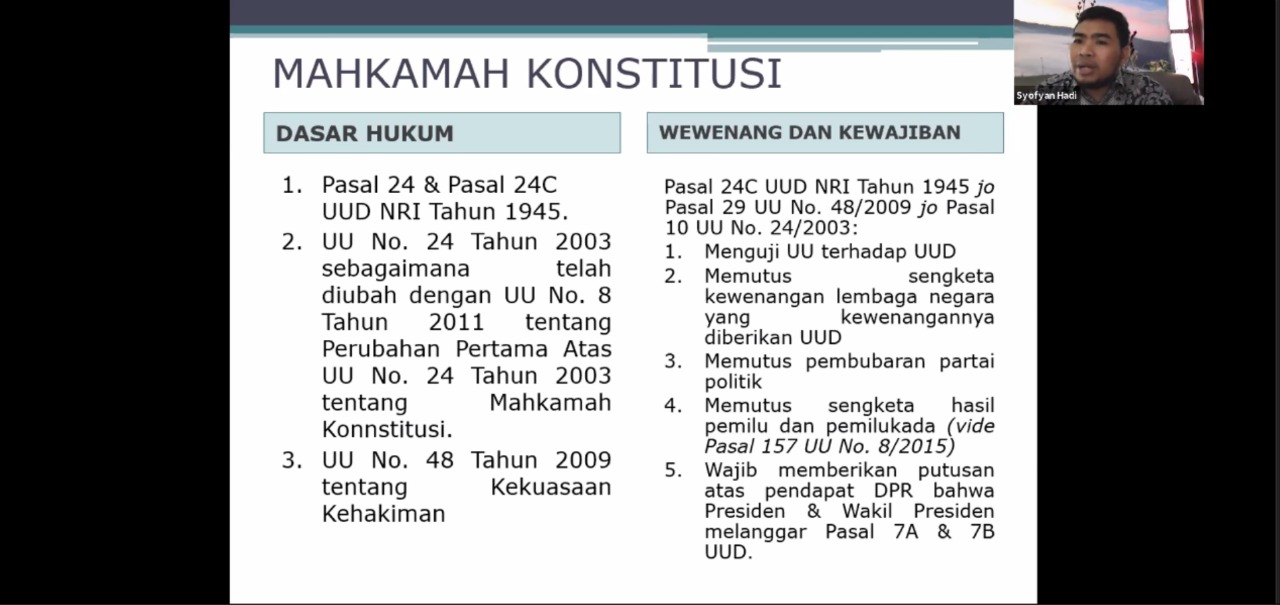 Materi Sistem Peradilan Indonesia diisi oleh Dosen Syofyan Hadi dalam PKPA Angkatan XXX