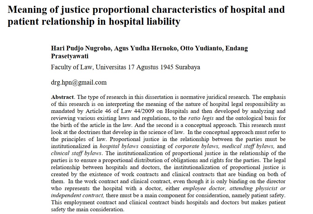 Meaning of justice proportional characteristics of hospital and patient relationship Karya Hari Pudj