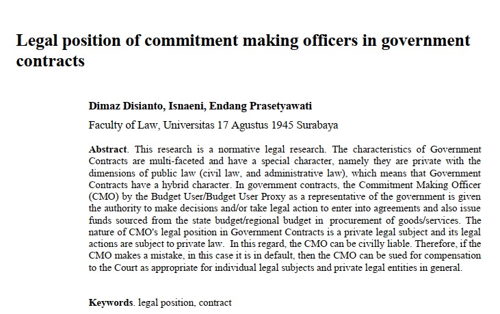 Legal Position of Commitment Making Officers in Government Contracts karya Dimaz Disianto