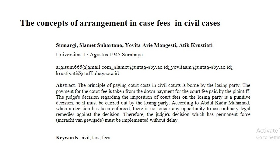 The concepts of arrangement in case feesin civil cases Karya Sumargi