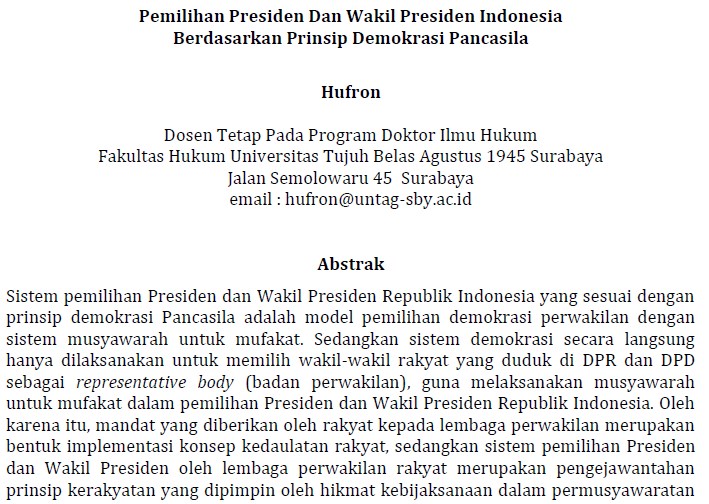 Pemilihan Presiden Dan Wakil Presiden Indonesia Berdasarkan Prinsip Demokrasi Pancasila