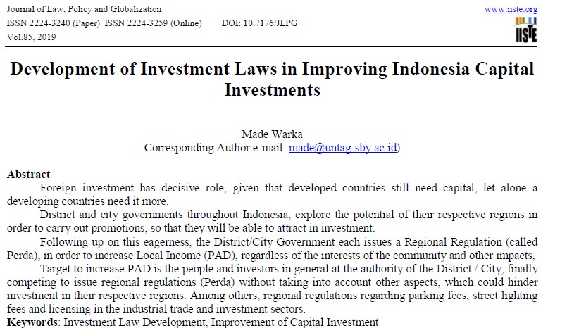 Prof. Made Warka Dan Development of Investment Laws