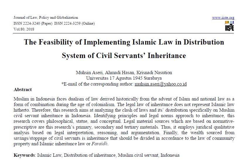 Implementing Islamic Law in Distribution System of Civil