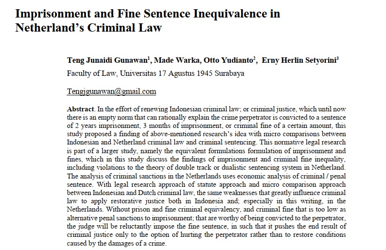 Imprisonment and Fine Sentence Inequivalence in Netherland
