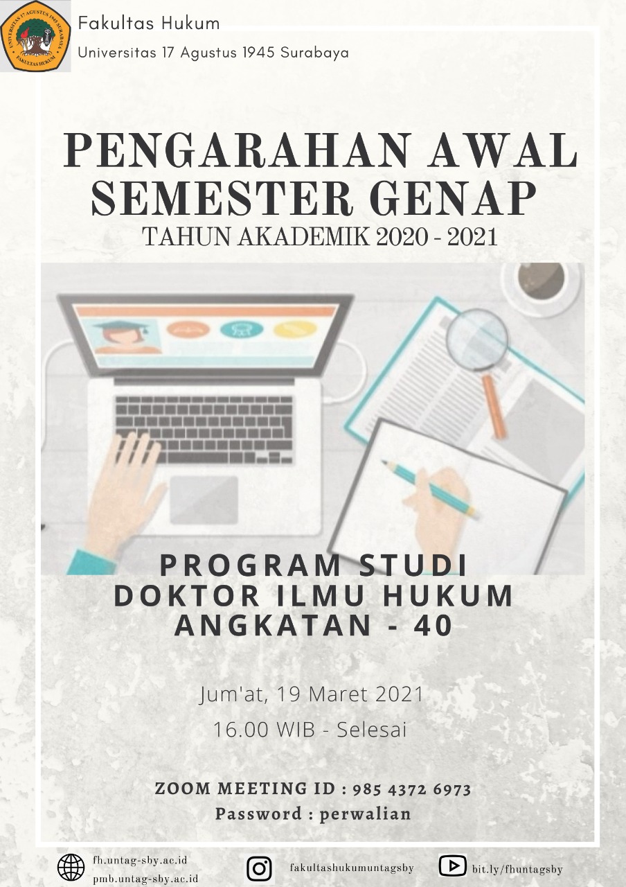 Pengarahan Awal Doktor Ilmu Hukum Untag Surabaya Semester Genap Tahun Akademik 2020-2021