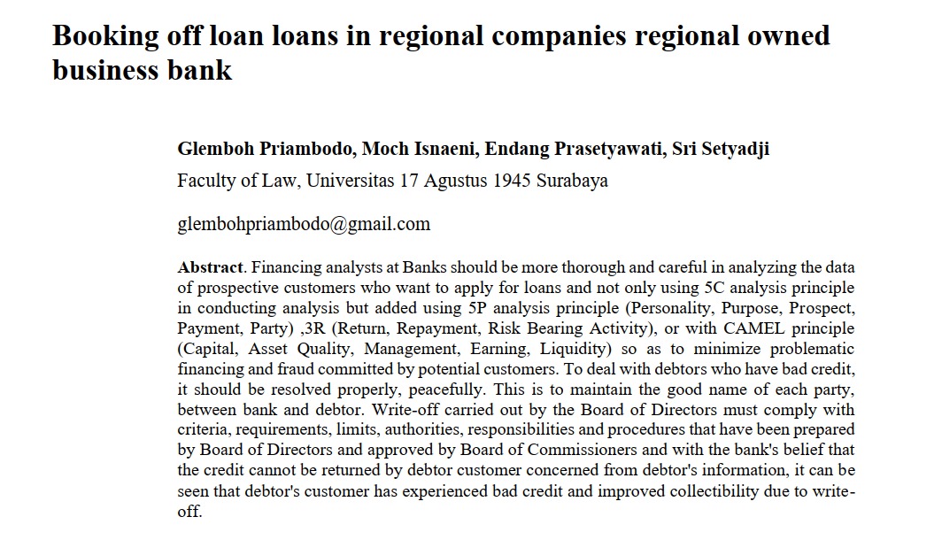 Booking off loan loans in regional companies regional owned business bank Karya Glemboh Priambodo