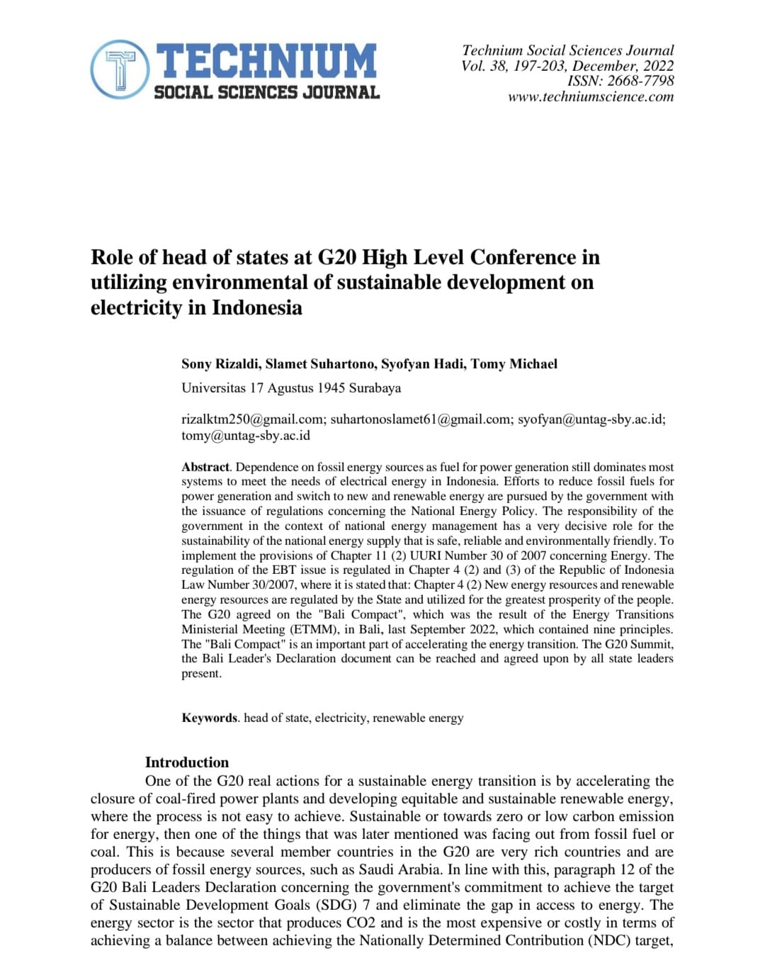 Role of head of states at G20 High Level Conference in�utilizing environmental karya Sony R