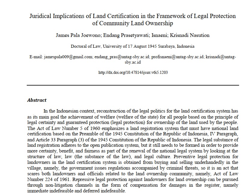 Juridical Implications of Land Certification in the Framework of Legal Protection of Community Land 