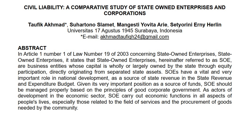 Civil Liability: A Comparative Study Of State Owned Enterprises And Corporations