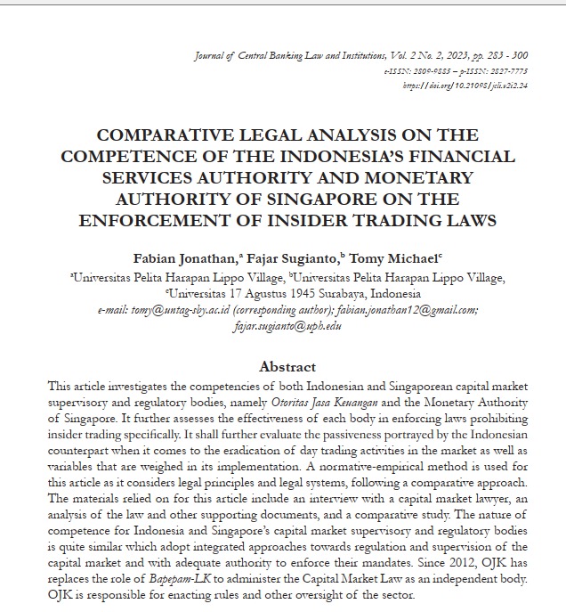 Comparative Legal Analysis on the Competence of the Indonesia Financial Services Authority 