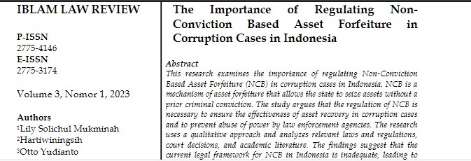 The Importance of Regulating Non-Conviction Based Asset Forfeiture in Corruption Cases in Indonesia 