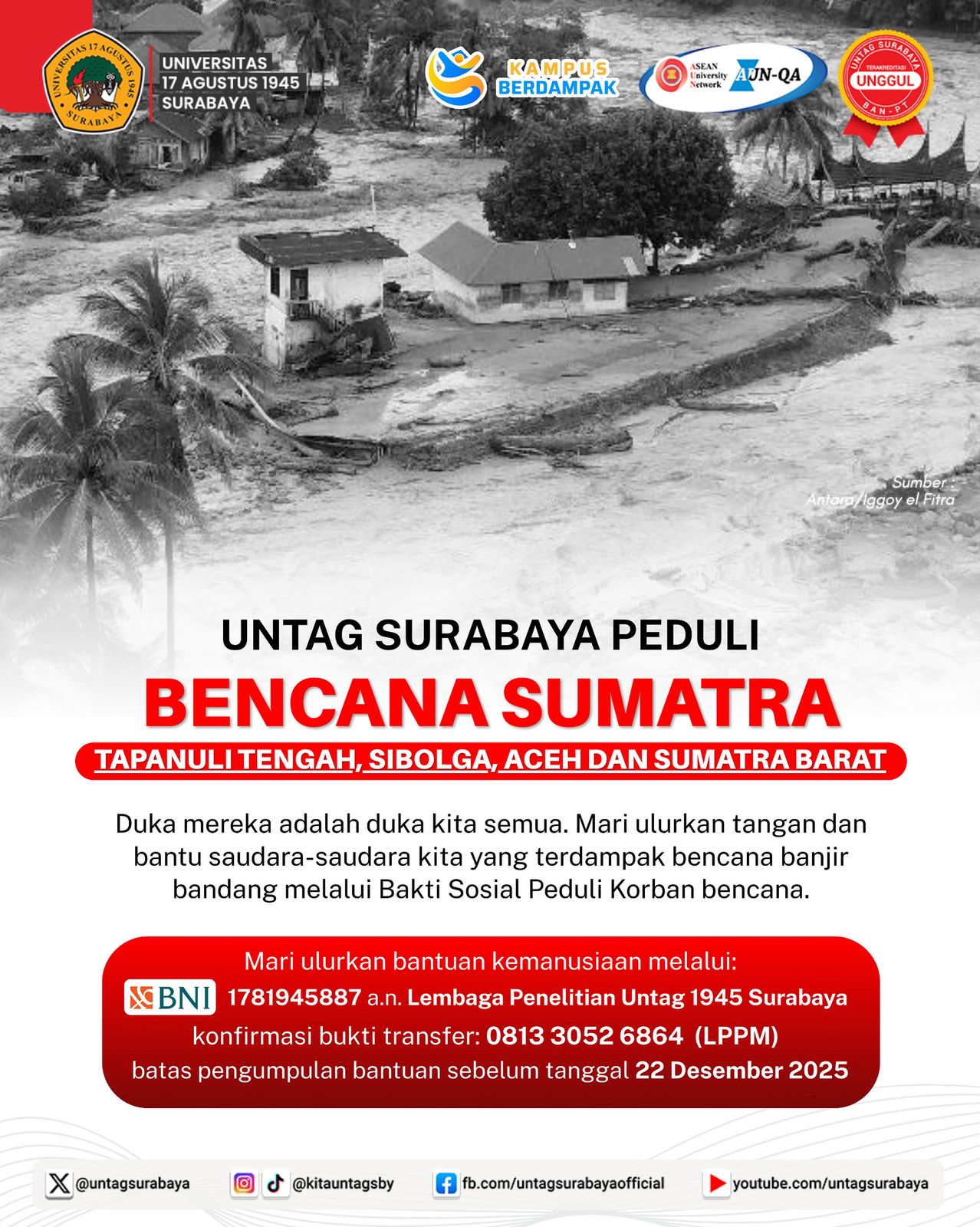 UNTAG Surabaya Peduli Bencana Sumatra