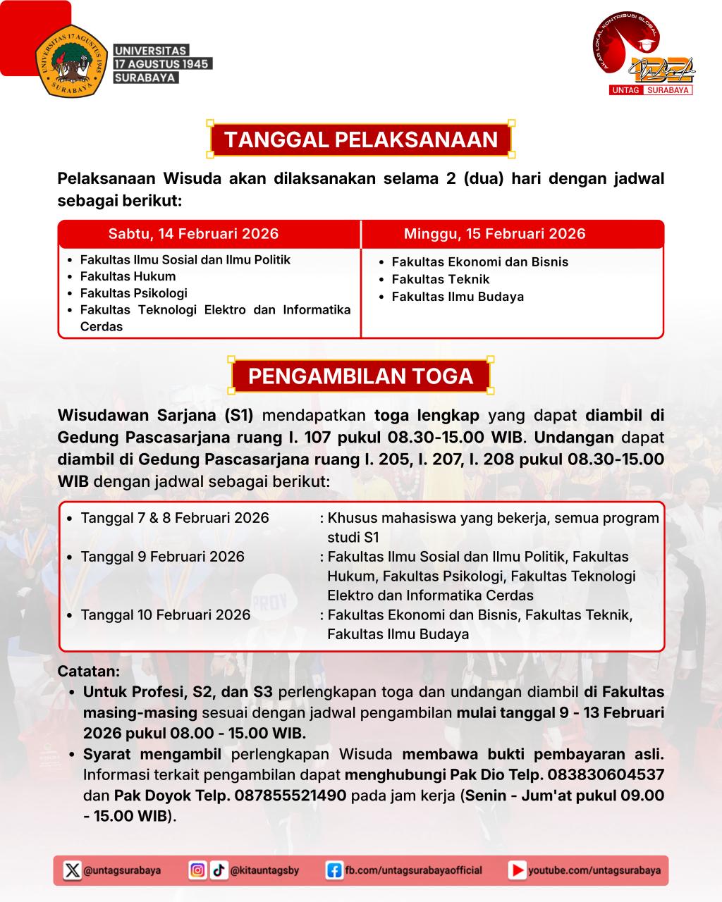 Informasi Pelaksanaan Wisuda dan Pengambilan Toga